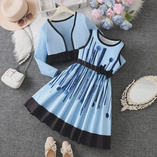 【5Y-15Y】Girls Sleeveless Dress And Long Sleeve Top Set