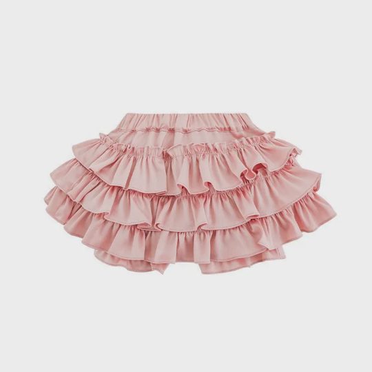 【12M-8Y】Girls Stylish Multi-Layered Ruffled Solid Color Skirt
