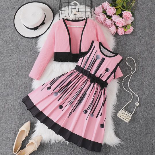【5Y-15Y】Girls Sleeveless Dress And Long Sleeve Top Set
