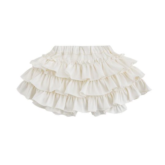 【12M-8Y】Girls Stylish Multi-Layered Ruffled Solid Color Skirt