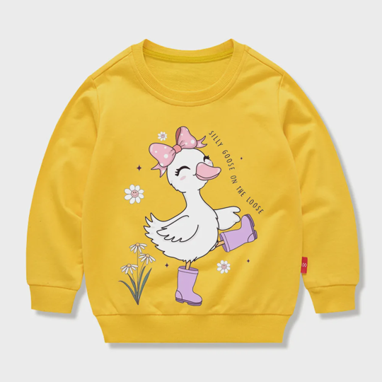 【12M-11Y】Kids' Fashion Sweatshirt – Adorable Cartoon Duck Design
