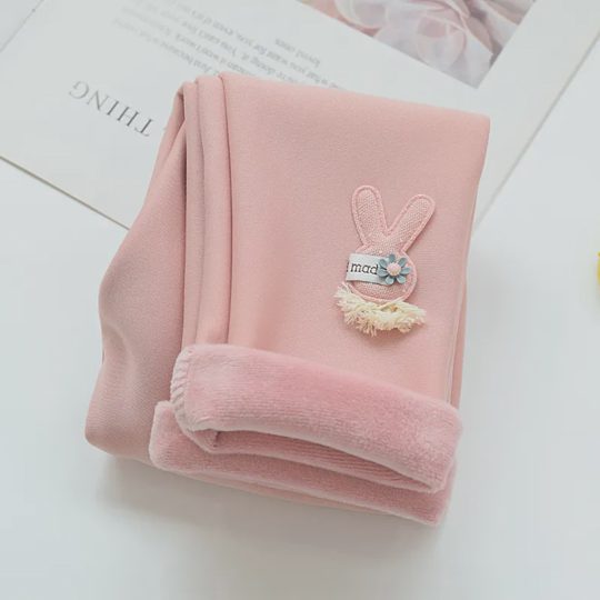 【18M-7Y】Girls Thick Fleece Bunny Applique Leggings