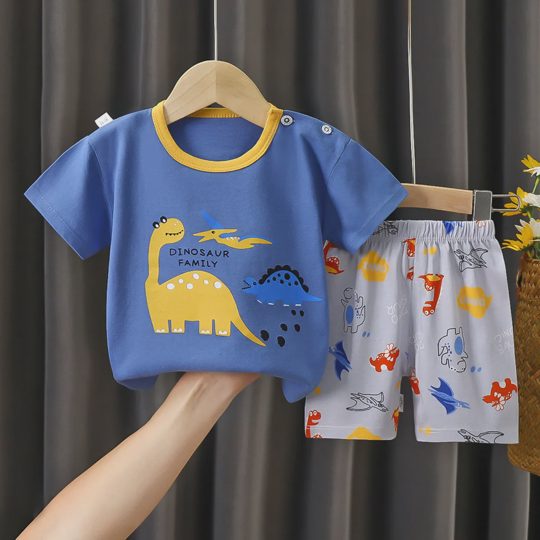 【6M-6Y】Unisex Round Neck Cartoon Print T-Shirt Set
