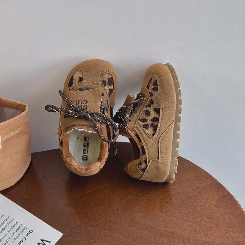 Unisex Leopard Print Fleece-Lined Retro Sneakers