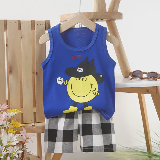 【6M-6Y】Unisex Fun Cartoon Print Tank Top Set