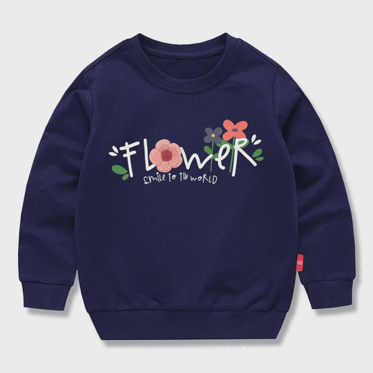 【12M-11Y】Kids' Trendy Letter Print Sweatshirt — Flower, Smile To The World