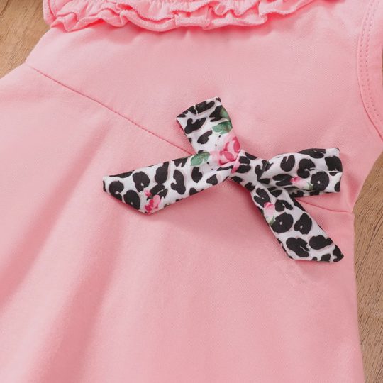 【3M-24M】Girls' Bow Sleeveless Top & Floral Leopard Print Shorts Two-Piece Set