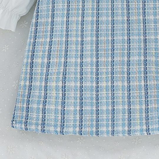 【3Y-10Y】Girls' French-Style Plaid Tweed Dress With Lace Trim