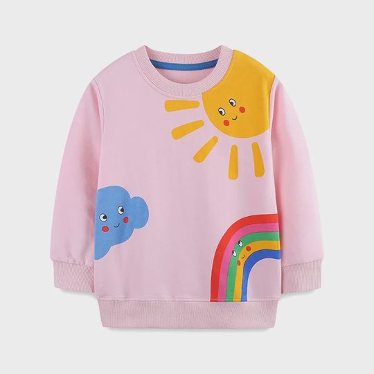 【18M-7Y】Girls Cartoon Print Long Sleeve Drop Shoulder Sweatshirt