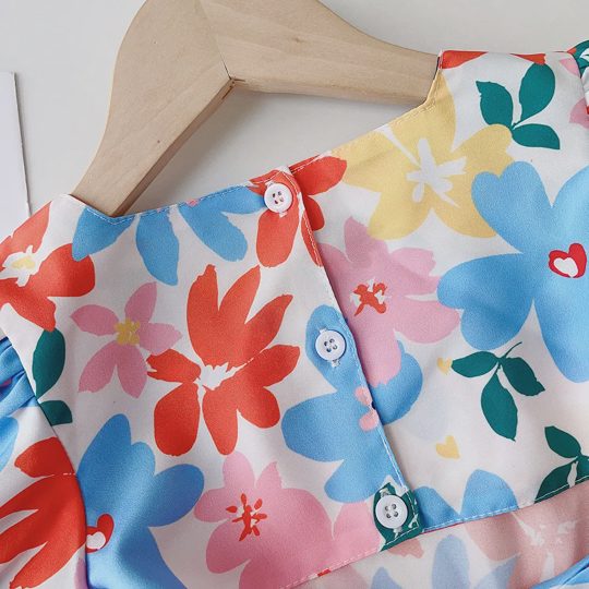 【2Y-7Y】Girls' Puff Sleeve Backless Floral Dress