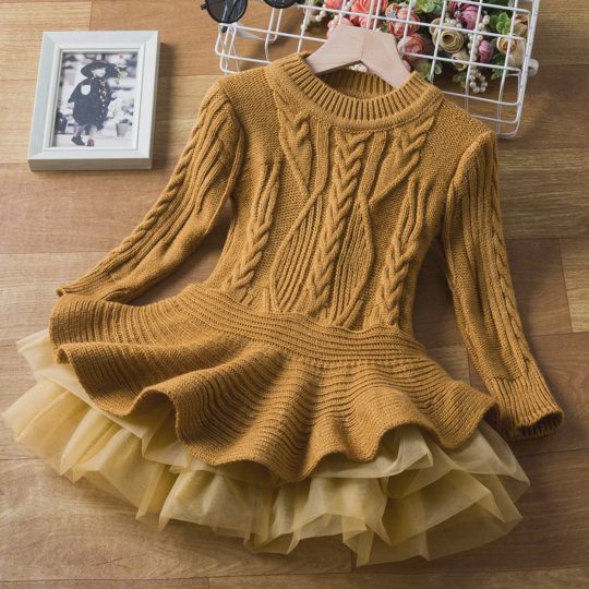 【2Y-7Y】Girls Christmas Long Sleeve Puffy Knit Dress