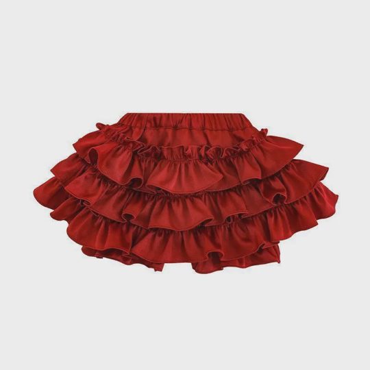 【12M-8Y】Girls Stylish Multi-Layered Ruffled Solid Color Skirt