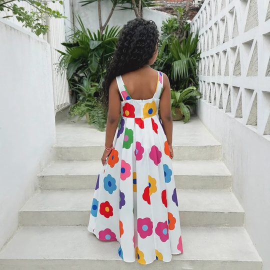 【5Y-15Y】Girls' Casual Floral Print Tie-Strap Dress