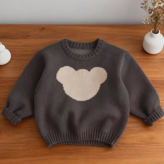 【12M-5Y】Unisex Retro Bear Forest Style Patchwork Crewneck Knit Sweater