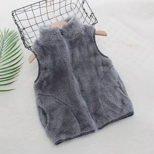 【18M-6Y】Unisex Casual Coral Velvet Keep Warm High Neck Vest Coat