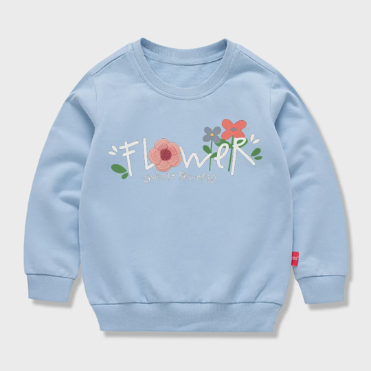 【12M-11Y】Kids' Trendy Letter Print Sweatshirt — Flower, Smile To The World