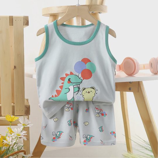 【6M-6Y】Unisex Fun Cartoon Print Tank Top Set