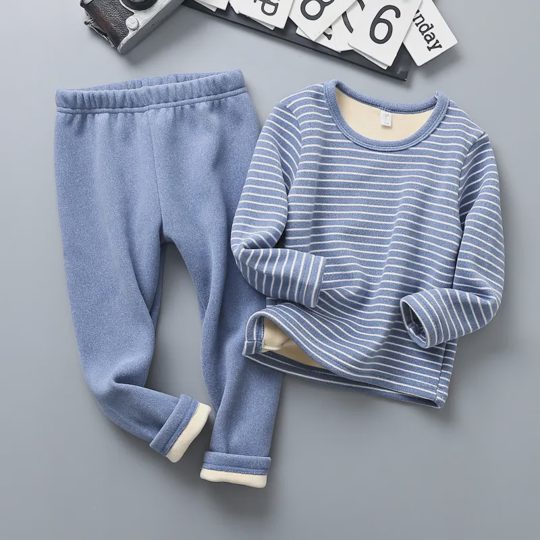 【18M-10Y】2-piece Kids Thickened Fleece Striped Loungewear Set