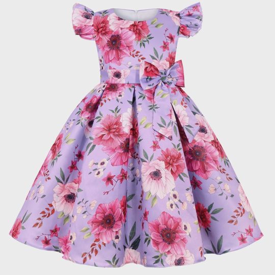 【2Y-10Y】Girls Elegant Flower Print Bow Princess Dress