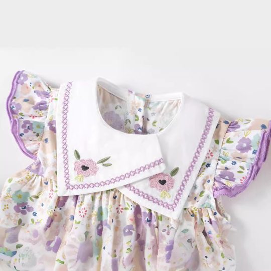 【3M-24M】Girls' Flutter Sleeve Floral Bodysuit Romper