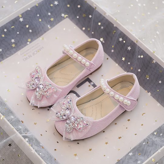 Girls' Pearl Crystal Bow Princess Shoes