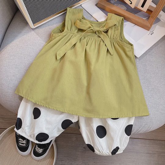 【12M-5Y】Girls' Trendy Tank Top & Polka Dot Pants Set
