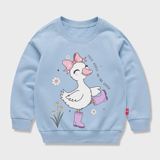 【12M-11Y】Kids' Fashion Sweatshirt – Adorable Cartoon Duck Design