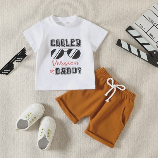 【6M-4Y】2-piece Boys Letter And Sunglasses Print Shirt And Shorts Set