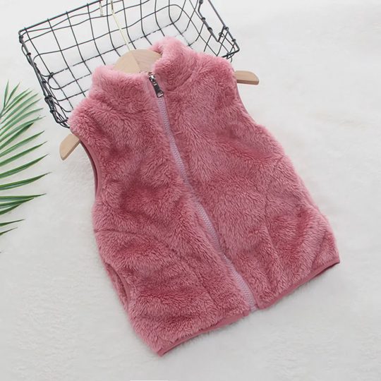 【18M-6Y】Unisex Casual Coral Velvet Keep Warm High Neck Vest Coat