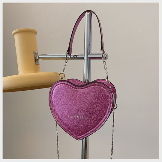 Girls Fashion Heart-shaped Glitter Hand-held Crossbody Bag