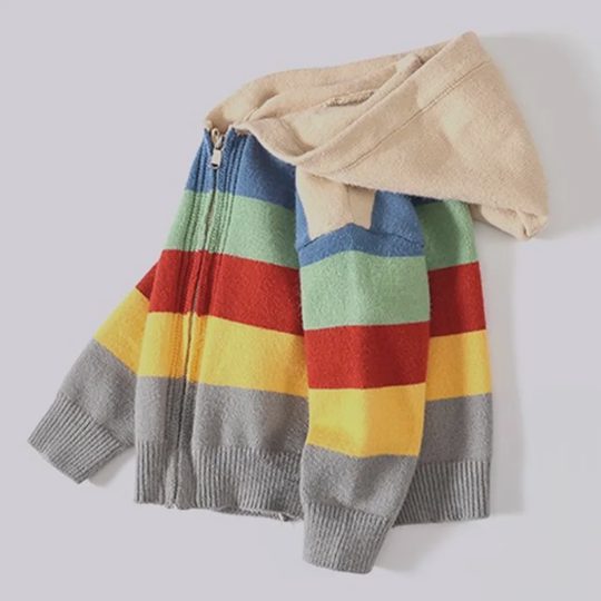 【18M-12Y】Unisex Casual Rainbow Stripe Hooded Sweater Coat