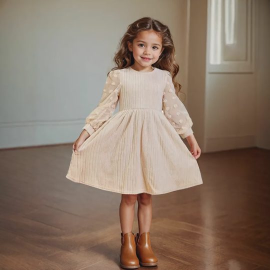 【3Y-10Y】Girls Solid Color Knitting Long Sleeve Dress
