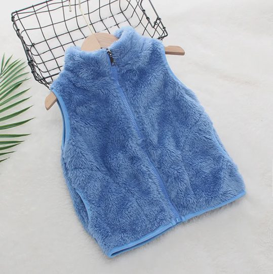 【18M-6Y】Unisex Casual Coral Velvet Keep Warm High Neck Vest Coat