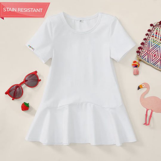 【18M-9Y】Girl White Stain Resistant Short-sleeve Dress