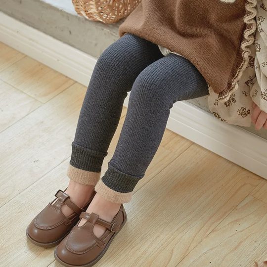 【1Y-14Y】Girls' Fleece-Lined Thick Warm Leggings