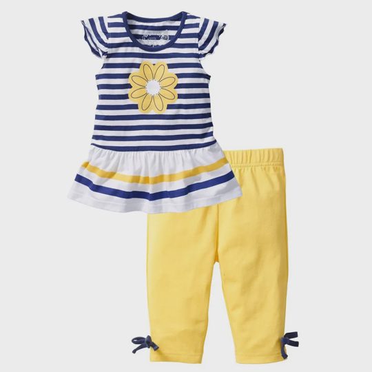 【9M-6Y】2-piece Girls Striped Floral Print T-shirt And Leggings Set - 34619