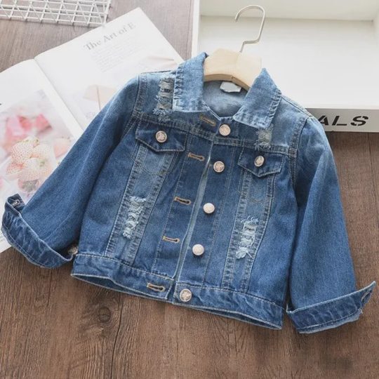 【18M-11Y】Girls Fashion Letter Print Blue Denim Jacket