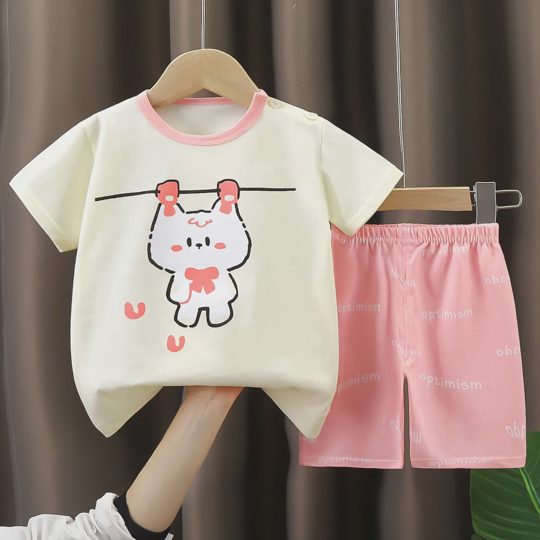 【6M-6Y】Unisex Round Neck Cartoon Print T-Shirt Set