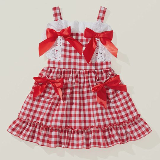 【18M-8Y】Girls Red Plaid Bow Backless Dress - 33388