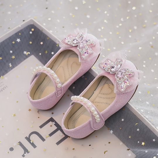 Girls' Pearl Crystal Bow Princess Shoes