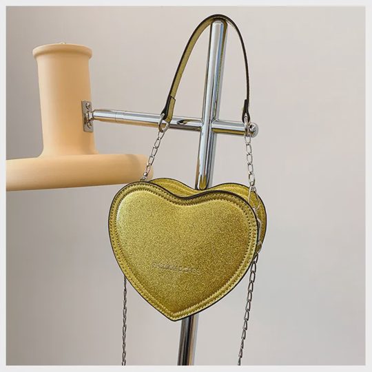 Girls Fashion Heart-shaped Glitter Hand-held Crossbody Bag