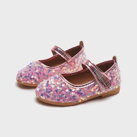 Girls' Sparkly Sequin Soft Sole Velcro Princess Shoes