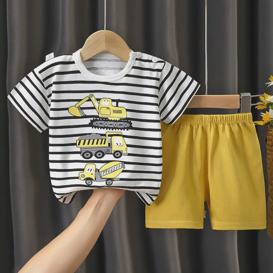 【6M-6Y】Unisex Round Neck Cartoon Print T-Shirt Set
