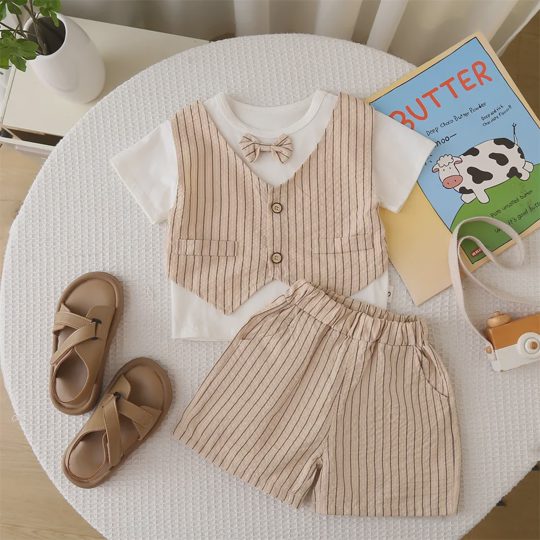 【12M-5Y】2-piece Boys Striped Print Top And Shorts Set