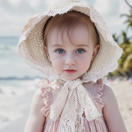 【6M-4Y】Girls Stylish Lace Straw Hat