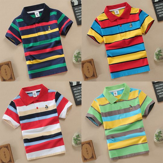 【18M-11Y】Boys Multicolor Cotton Striped Short-sleeved Polo Shirt