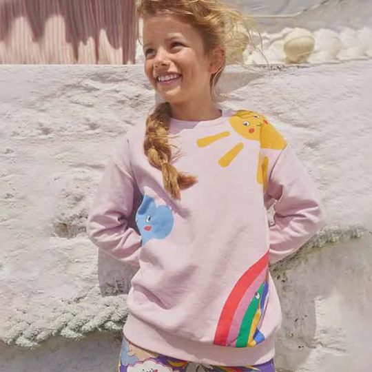 【18M-7Y】Girls Cartoon Print Long Sleeve Drop Shoulder Sweatshirt