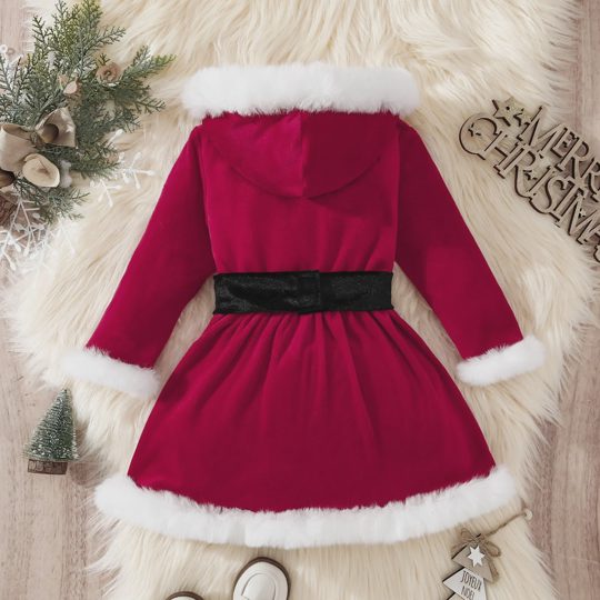 【12M-6Y】Girls Christmas Hooded V-Neck Princess Dress