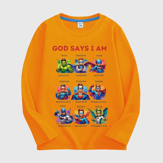 【18M-11Y】Kids Long Sleeve Tee With Superhero & Bible Quote Print