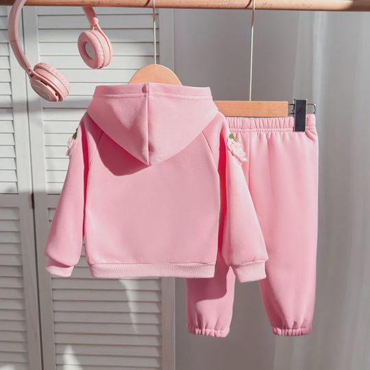 【6M-3Y】Girls' Hooded 3D Strawberry Top And Casual Pants Set